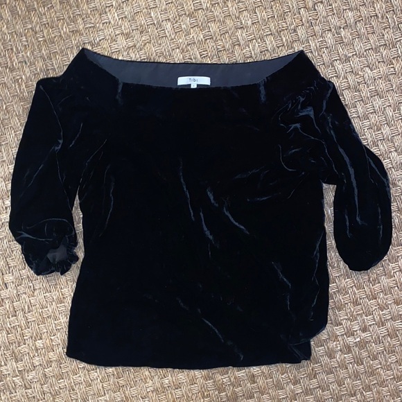 Tibi Off shoulder velvet top black sz S - Picture 3 of 5